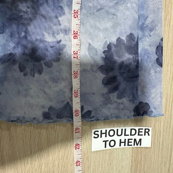 Hana 90s Y2K Vintage Sheer Mesh Overlay Floral Print T Shirt Midi Dress Blue S - Picture 11 of 12